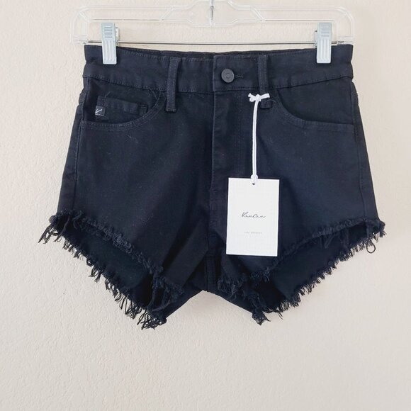 Kancan Womens Cut Off Jean Shorts Size 3/25 Dark Wash Raw Hem Stretch Nwt - Picture 1 of 8